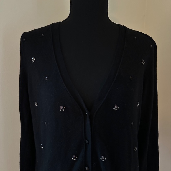 *ELLE* Black Gem Long Sleeve Button Down Cardigan Size Large - Picture 2 of 6